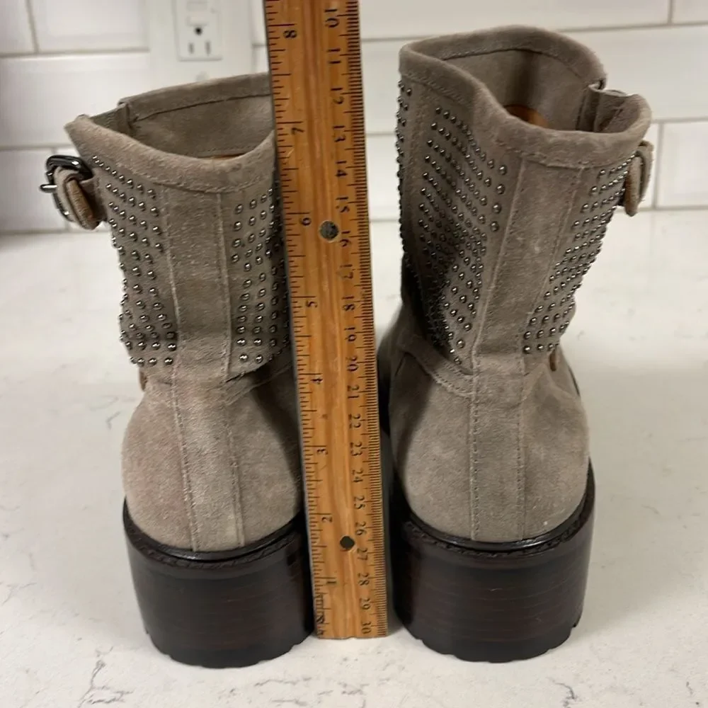 COACH Suede Leather 'GATES' MOTO STUDDED LOW BOOTS Size 8.5 Gray